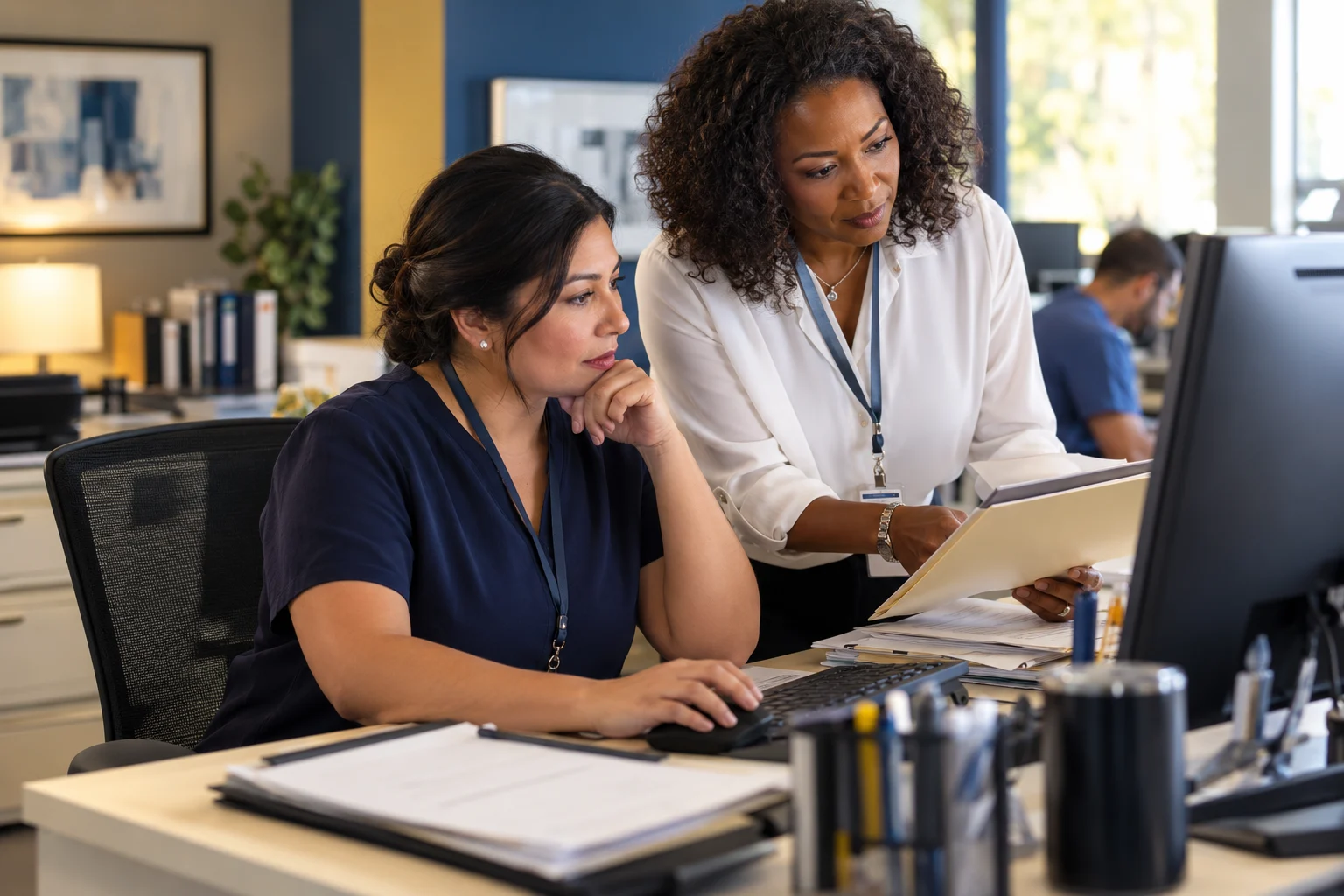 Billing professionals reviewing denied claims and supporting records
